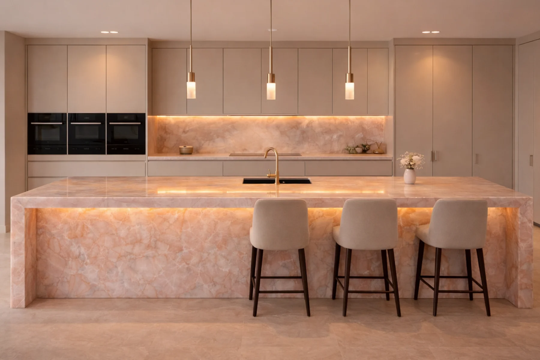 Pink Onyx in kitchen
