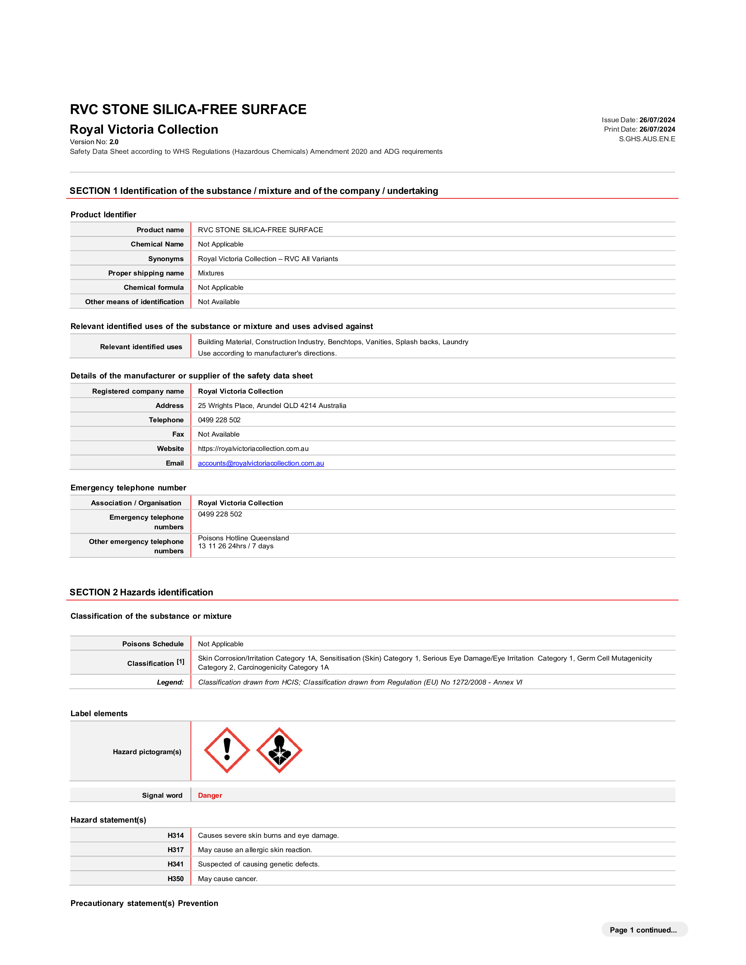 Safety Data Sheet — Page 1