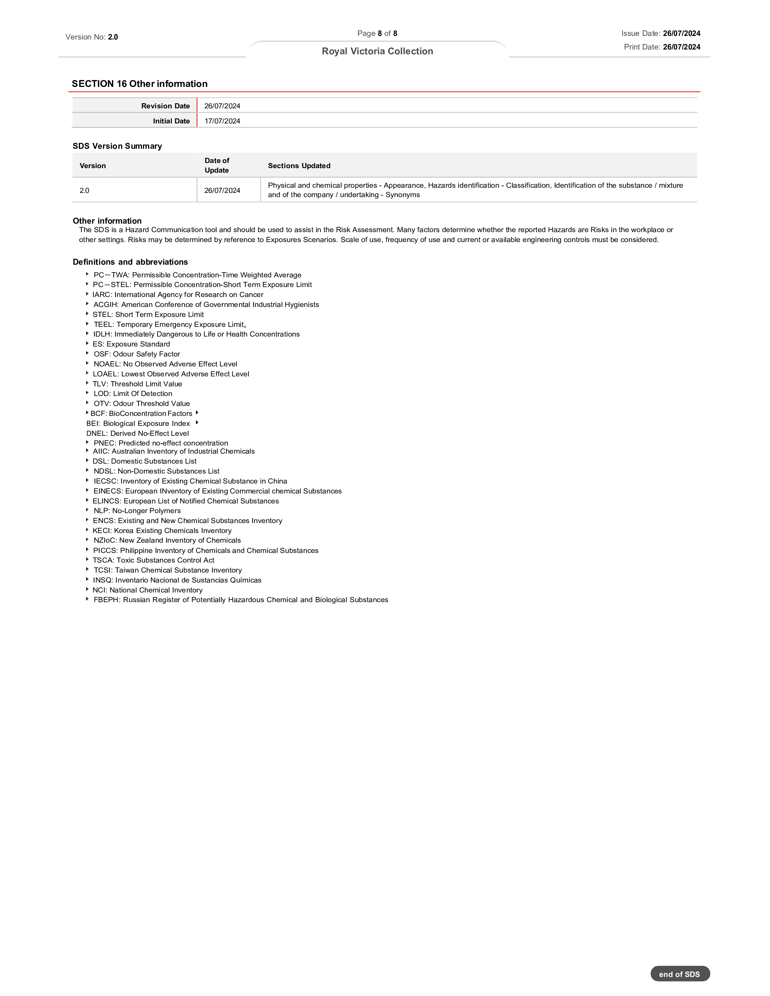 Safety Data Sheet — Page 8